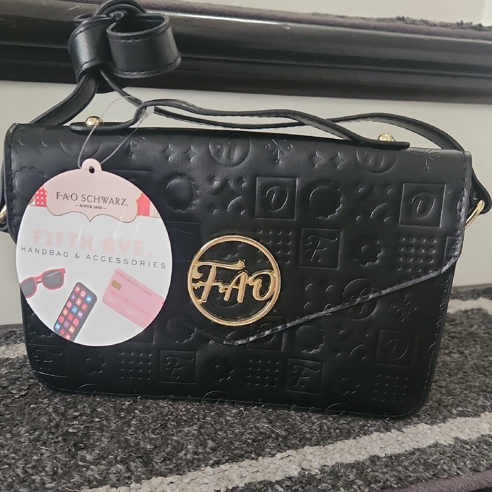 FAO Schwarz Black Crossbody Bag with Gold Accents